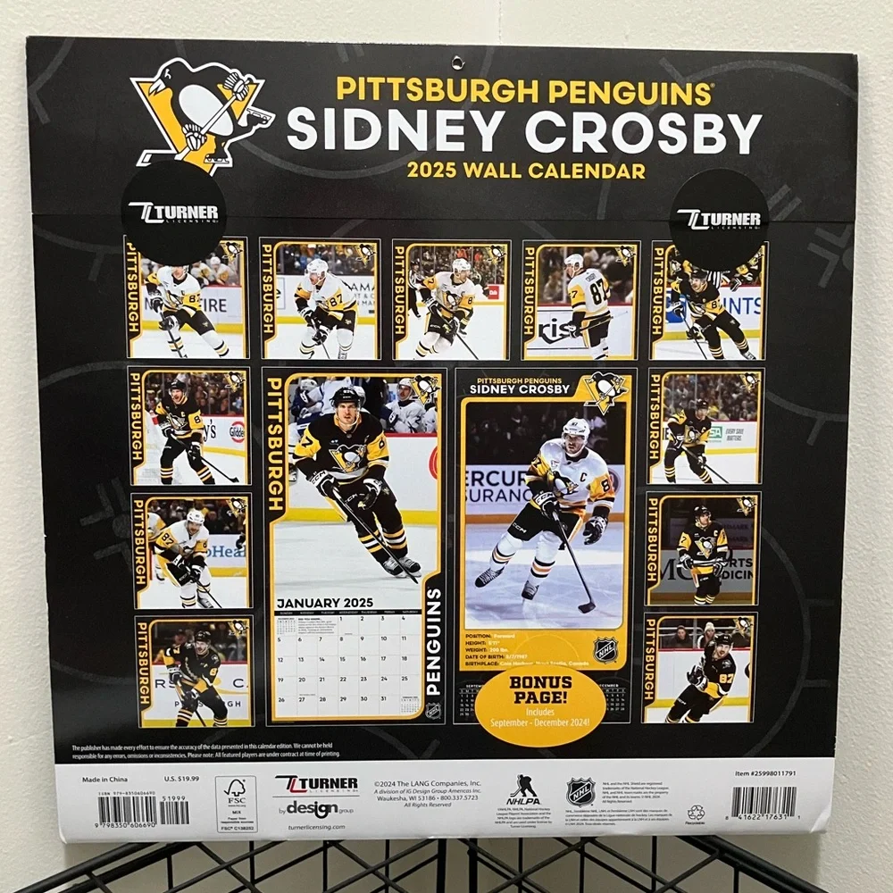 NEW Sidney Crosby 2025 Wall Calendar Pittsburgh Penguins NHL Hockey 12 x 12 inch